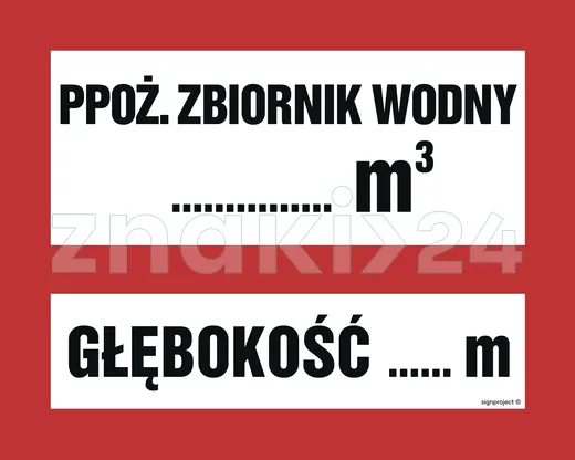 Ppoż.zbiornik wody ... m3 głębokość zbiornika ... m - Znak przeciwpożarowy - BC117