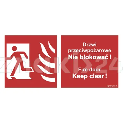 Drzwi przeciwpożarowe, Nie blokować ! Fire door, Keep clear ! lewostronne - Znak przeciwpożarowy - BC050