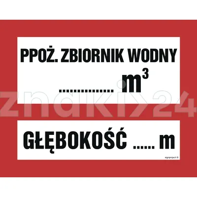 Ppoż.zbiornik wody ... m3 głębokość zbiornika ... m - Znak przeciwpożarowy - BC117