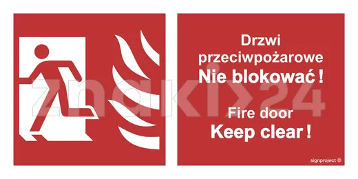 Drzwi przeciwpożarowe, Nie blokować ! Fire door, Keep clear ! lewostronne - Znak przeciwpożarowy - BC050