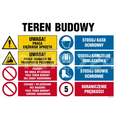 Teren budowy, Uwaga! Praca ciężkiego sprzętu - Tablica budowlana informacyjna - OI021