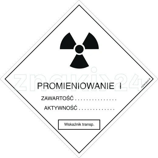 Znak ostrzegawczy do oznakowania przesyłek transportowych kategorii I - Promieniowanie - KA003