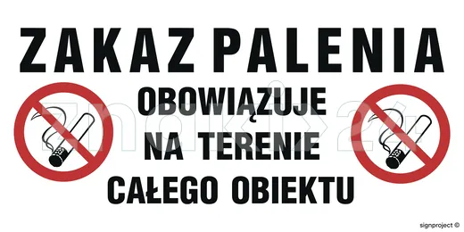 Zakaz palenia obowiązuje na terenie całego obiektu - Znak informacyjny - NC129