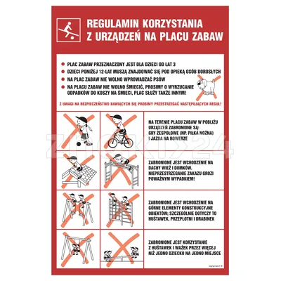 Regulamin korzystania z urządzeń na placu zabaw - Znak informacyjny - NE001