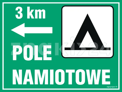 Pole namiotowe - odległość - Znak informacyjny - OC003