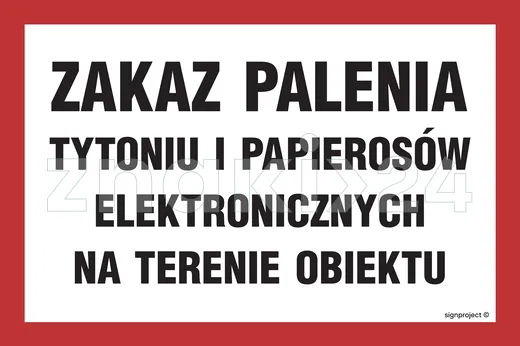 Zakaz palenia tytoniu i papierosów elektronicznych na terenie obiektu - Znak ostrzegawczy. Znak informacyjny - NC086