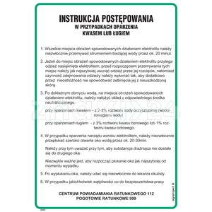 Instrukcja postępowania w przypadku oparzenia kwasem lub ługiem - Instrukcja BHP - DD007