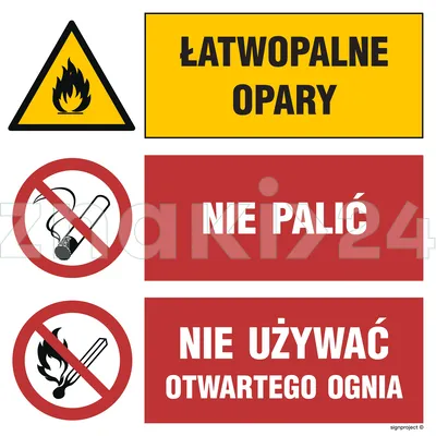 Łatwopalne opary Nie palić Nie używać otwartego ognia - Znak BHP - GO003