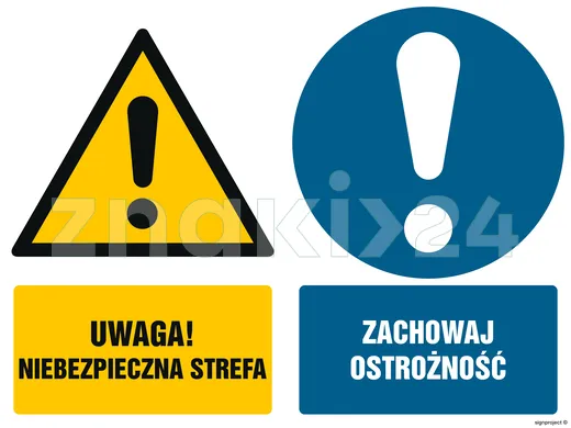 Uwaga niebezpieczna strefa Zachowaj ostrożność - Znak BHP - GM018