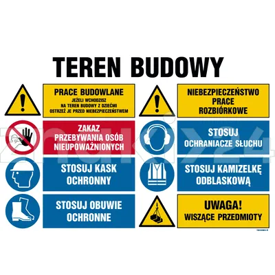 Teren budowy, Prace budowlane, jeżeli wchodzisz na teren budowy z dziećmi ostrzeż je przed niebezpie - Tablica budowlana informacyjna - OI019