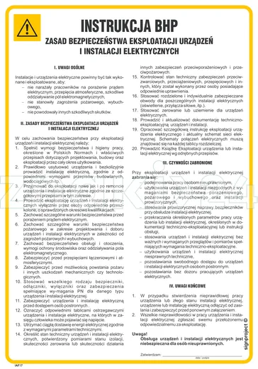 Instrukcja ogólna zasad bezpieczeństwa eksploatacji urządzeń i instalacji elektrycznych - Instrukcja BHP - IAF17