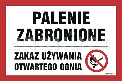 Palenie zabronione - zakaz używania otwartego ognia - Znak ostrzegawczy. Znak informacyjny - NC010