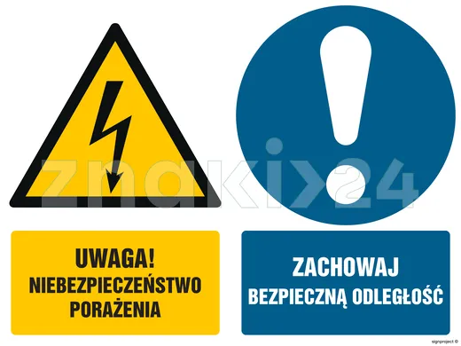 Uwaga niebezpieczeństwo porażenia Zachowaj bezpieczną odległość - Znak BHP - GM019