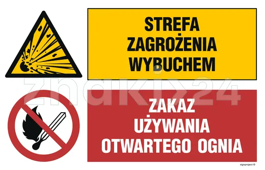 Strefa zagrożenia wybuchem, Zakaz używania otwartego ognia - Tablica budowlana informacyjna - OI036