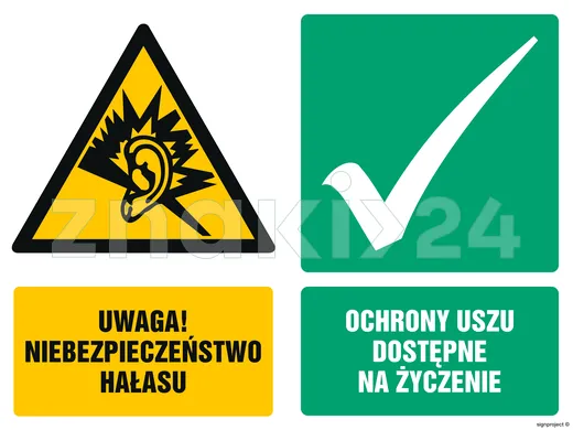 Uwaga niebezpieczeństwo hałasu Ochrony uszu dostępne na życzenie - Znak BHP - GM031