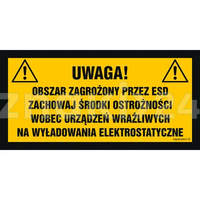 Uwaga obszar zagrożony przez ESD. Zachowaj środki ostrożności wobec urządzeń wrażliwych na wyładowan - Znak ostrzegawczy. Znak informacyjny - NB033