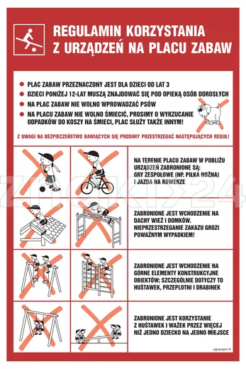 Regulamin korzystania z urządzeń na placu zabaw - Znak informacyjny - NE001