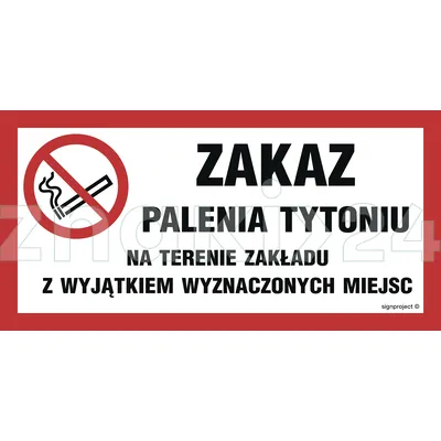 Zakaz palenia tytoniu na terenie zakładu z wyjątkiem wyznaczonych miejsc - Znak ostrzegawczy. Znak informacyjny - ND058