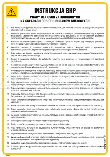 Instrukcja BHP dla osób zatrudnionych na składach odbioru buraków cukrowych - Instrukcja BHP - IAG42