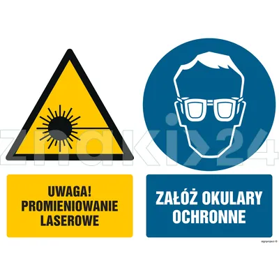 Uwaga promieniowanie laserowe Załóż okulary ochronne - Znak BHP - GM024