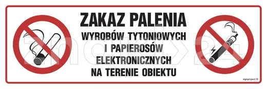 Zakaz palenia wyrobów tytoniowych i papierosów elektronicznych na terenie obiektu - Znak ostrzegawczy. Znak informacyjny - NC088