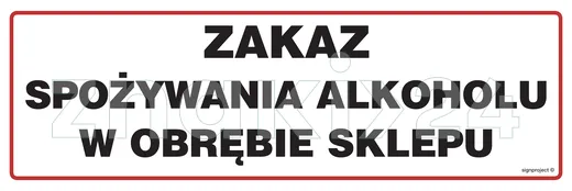 Zakaz spożywania alkoholu w obrębie sklepu - Znak ostrzegawczy. Znak informacyjny - NC015