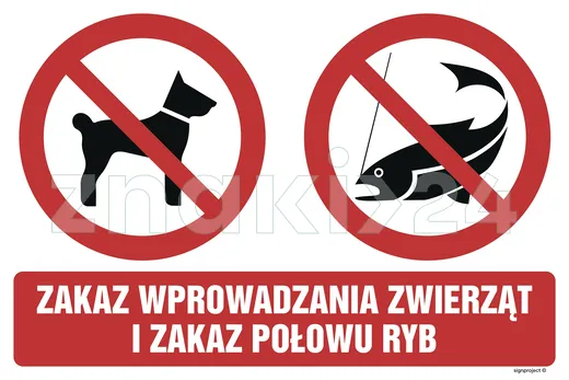 Zakaz wprowadzania zwierząt i zakaz połowu ryb - Znak informacyjny - OD021