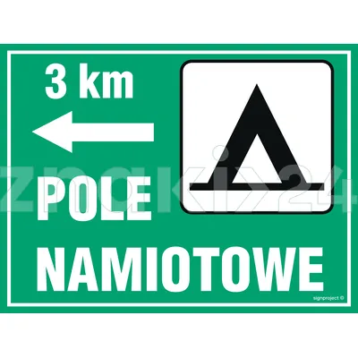 Pole namiotowe - odległość - Znak informacyjny - OC003