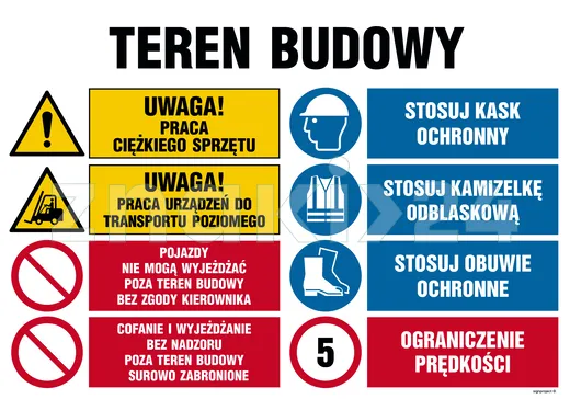 Teren budowy, Uwaga! Praca ciężkiego sprzętu - Tablica budowlana informacyjna - OI021