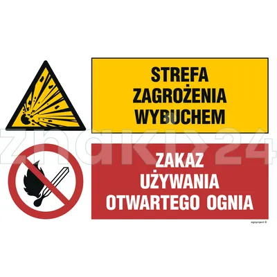 Strefa zagrożenia wybuchem, Zakaz używania otwartego ognia - Tablica budowlana informacyjna - OI036