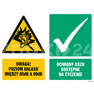 Uwaga poziom hałasu między 85dB a 90dB Ochrony uszu dostępne na życzenie - Znak BHP - GM030