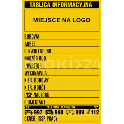 Budowlana tablica informacyjna z miejscem na logo - Tablica budowlana informacyjna - OA209