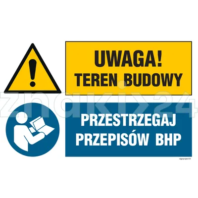 Uwaga! teren budowy, Przestrzegaj przepisów BHP - Tablica budowlana informacyjna - OI043