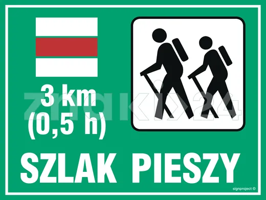 Szlak pieszy - długość - Znak informacyjny - OC004