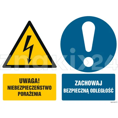 Uwaga niebezpieczeństwo porażenia Zachowaj bezpieczną odległość - Znak BHP - GM019