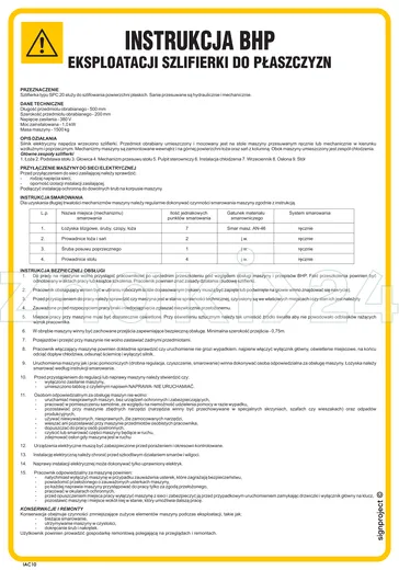 Instrukcja BHP eksploatacji szlifierki do płaszczyzn - Instrukcja BHP - IAC10