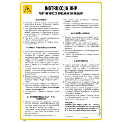 Instrukcja BHP przy obsłudze suszarni do drewna - Instrukcja BHP - IAB10