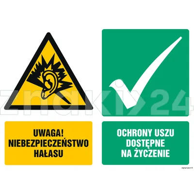 Uwaga niebezpieczeństwo hałasu Ochrony uszu dostępne na życzenie - Znak BHP - GM031