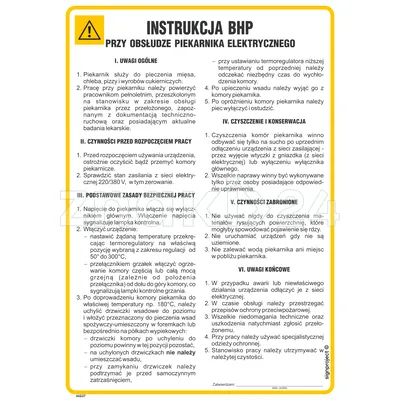 Instrukcja BHP przy obsłudze piekarnika elektrycznego - Instrukcja BHP - IAG37