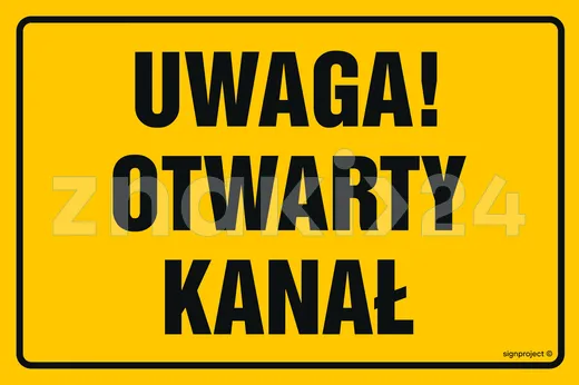 Uwaga otwarty kanał - Znak ostrzegawczy. Znak informacyjny - ND034