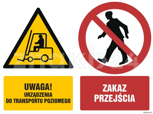 Uwaga urządzenia do transportu poziomego Zakaz przejścia - Znak BHP - GM008