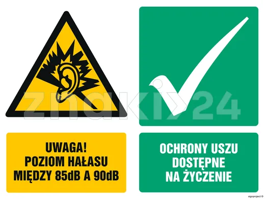 Uwaga poziom hałasu między 85dB a 90dB Ochrony uszu dostępne na życzenie - Znak BHP - GM030