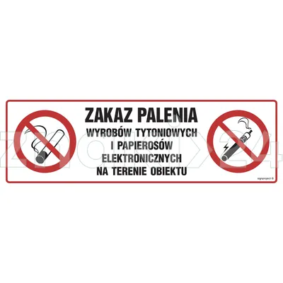 Zakaz palenia wyrobów tytoniowych i papierosów elektronicznych na terenie obiektu - Znak ostrzegawczy. Znak informacyjny - NC088