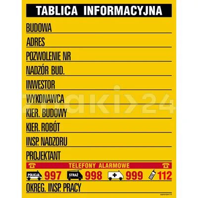 Tablica budowlana informacyjna (kolorowa) - Tablica budowlana informacyjna - OA088