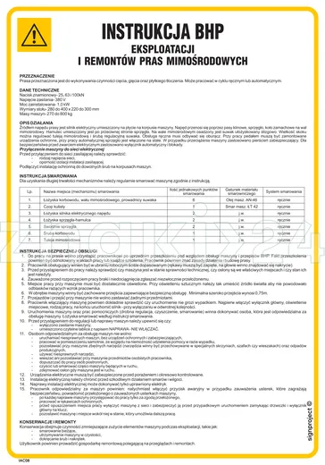 Instrukcja BHP eksploatacji i remontów pras mimośrodowych - Instrukcja BHP - IAC08