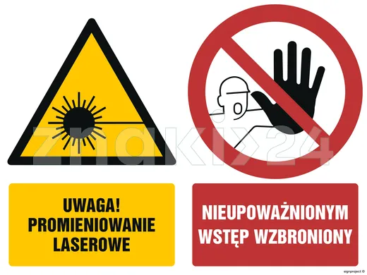 Uwaga promieniowanie laserowe Nieupoważnionym wstęp wzbroniony - Znak BHP - GM011