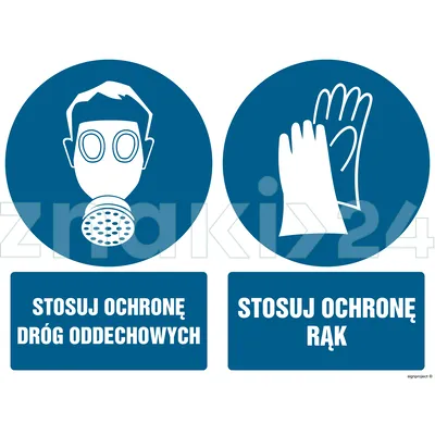 Stosuj ochronę dróg oddechowych Stosuj ochronę rąk - Znak BHP - GM034