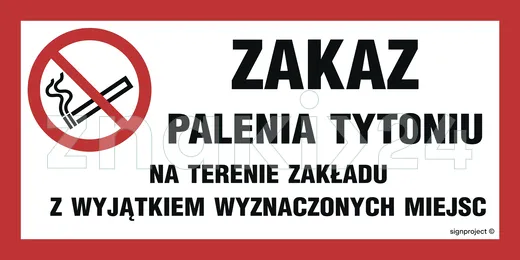 Zakaz palenia tytoniu na terenie zakładu z wyjątkiem wyznaczonych miejsc - Znak ostrzegawczy. Znak informacyjny - ND058