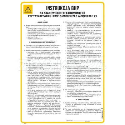 Instrukcja BHP na stanowisku elektromontera przy wykonywaniu i eksploatacji sieci o napięciu 1 kV - Instrukcja BHP - IAF12