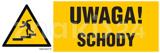 Uwaga schody - lewostronny - Znak informacyjny - NC119